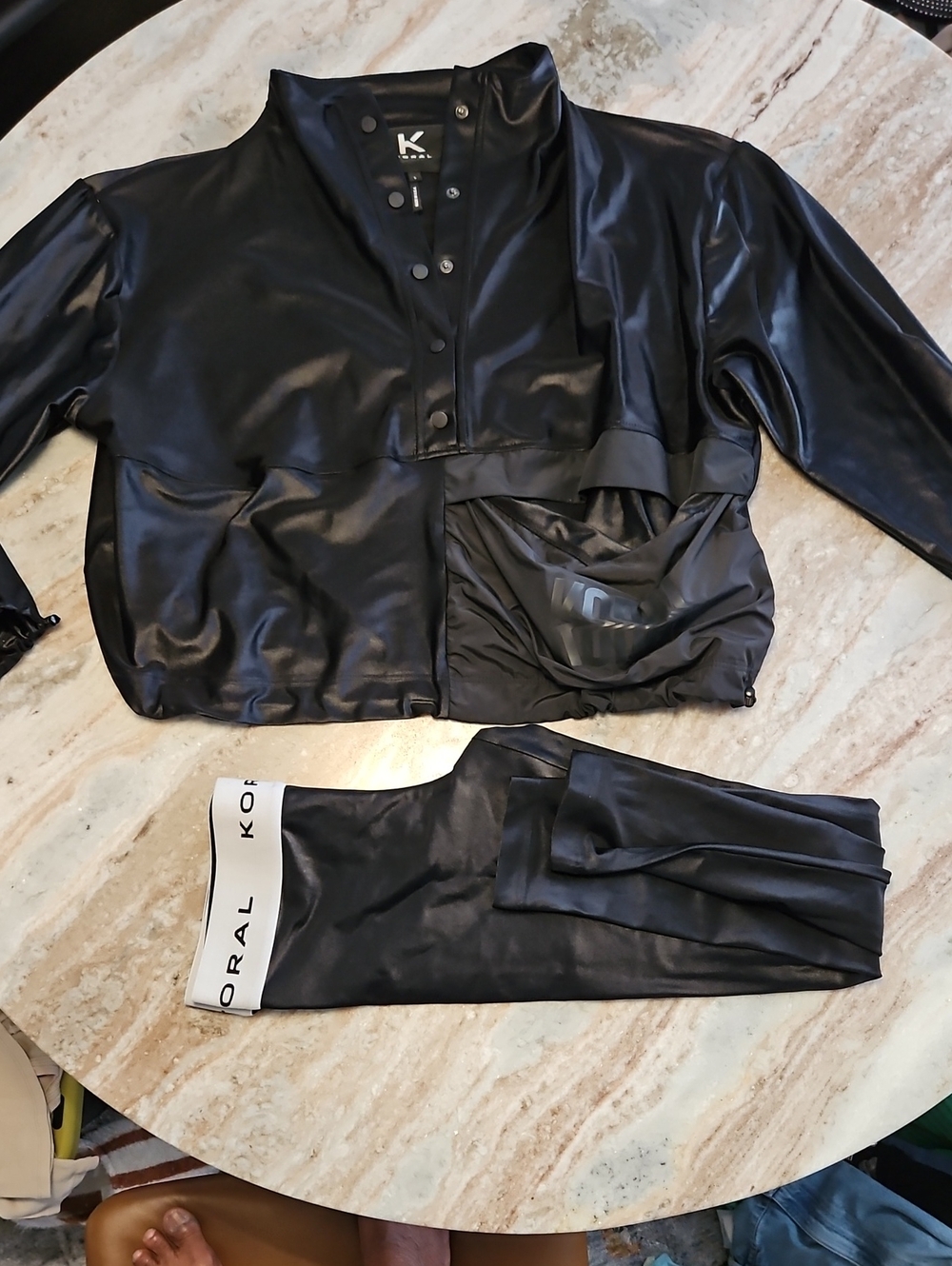 Koral Black Faux-Leather Bomber Jacket